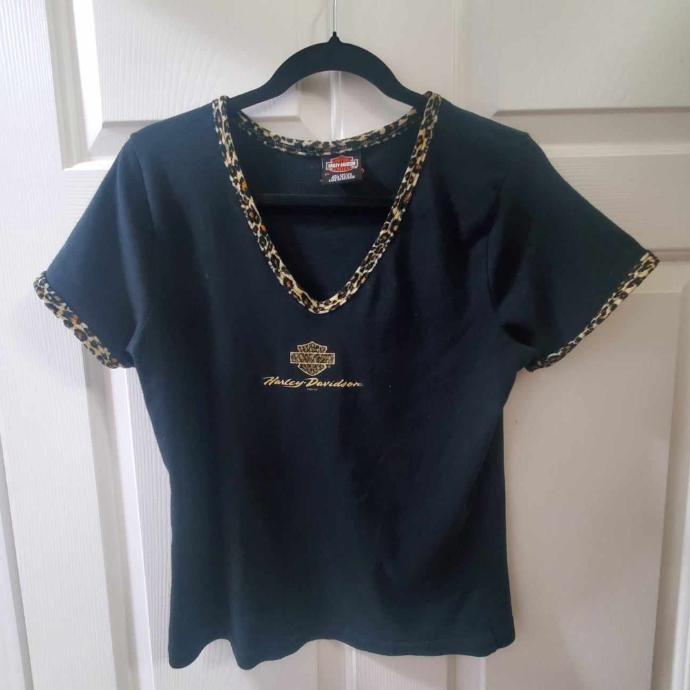 Harley-Davidson Black Leopard Trim Women's Top